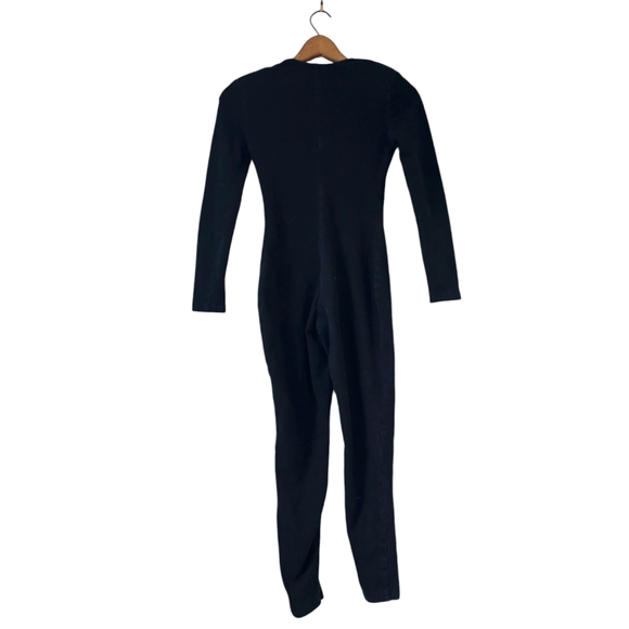 Vintage 90s Black CatSuit | size medium | zip up front | white embroidery - Picture 3 of 8